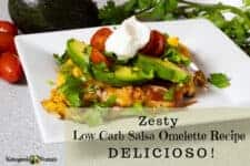 This zesty, cheesy, deliciousketo mexican salsa omelette is the perfect healthy, low carb breakfast recipe. It's tasty, Keto, low carb, and SPICY! Turn up the heat and try this avocado omelette made with tomatoes, cheese, salsa, and eggs today!