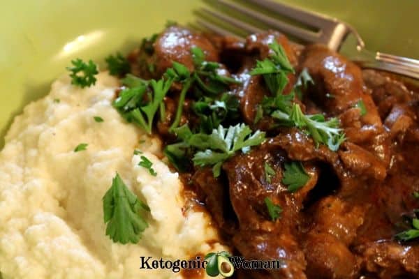 Keto butter chicken over cailiflower mash