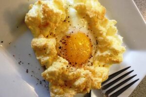egg fast egg puff on white plate