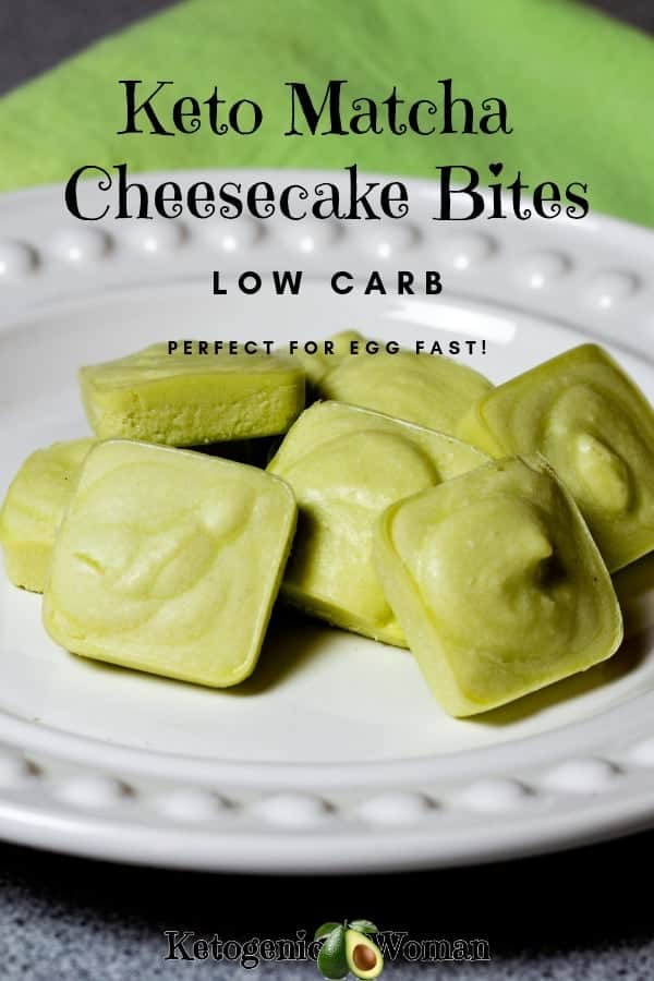 Keto Low Carb Matcha Cheesecake bites are creamy and delicious! Full of antioxidants from the matcha tea powder. Egg fast recipe!