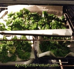 pans of kale in the oven