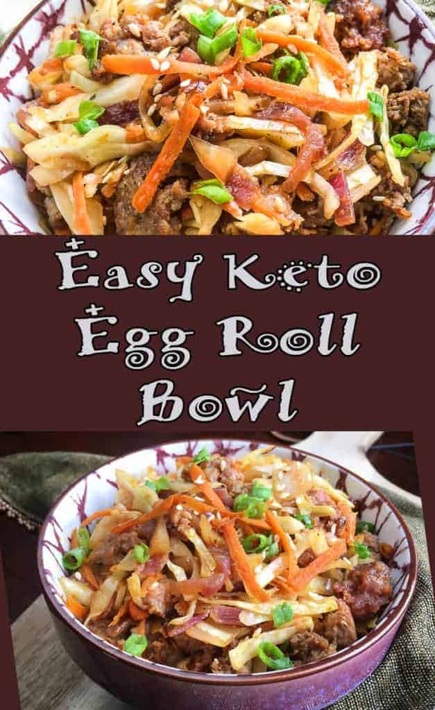 A bowl of food with broccoli, with Egg roll