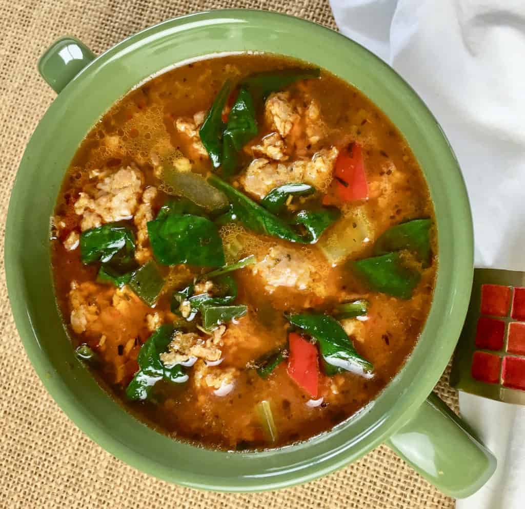 Keto Sausage Soup in green bowl