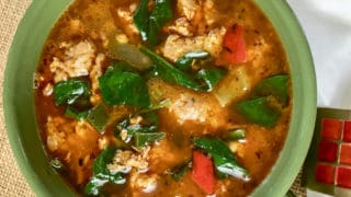 Keto Sausage Soup with Peppers and Spinach