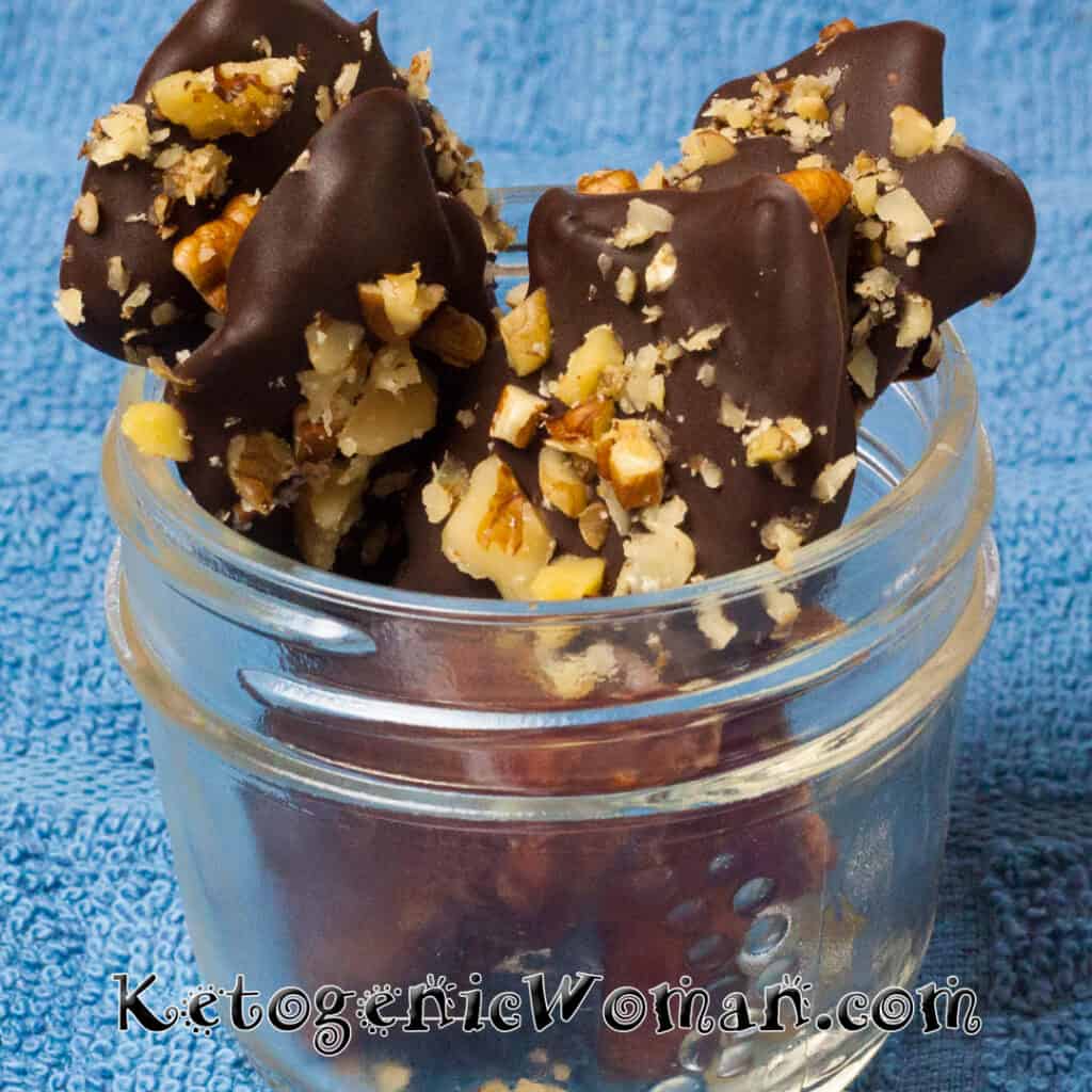 Chocolate covered bacon in jar
