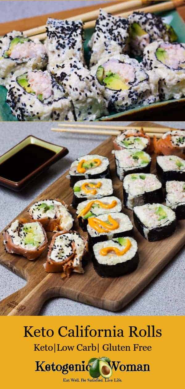 Low Carb Sushi Rolls. Keto California rolls, Low Carb BC Rolls and Low Carb Spicy Tuna Rolls all made with Keto Sticky Rice
