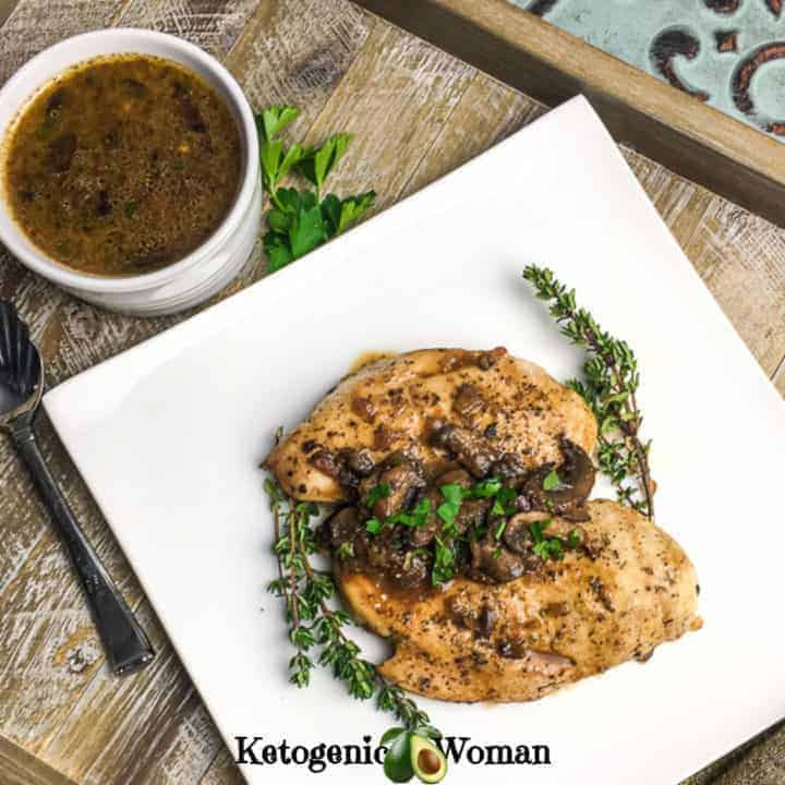 Keto Low Carb Instant Pot Chicken Breasts with Mushroom sauce and goat cheese recipe.
