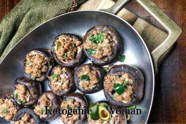 Keto Turkey Stuffed Portobello Mushrooms in pan