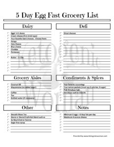 Free printable grocery list for keto egg fast