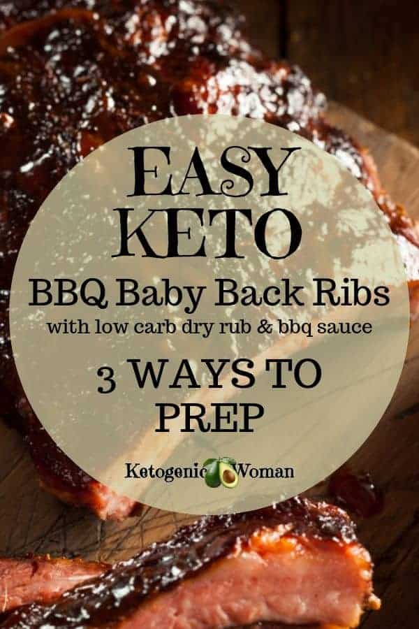 Easy Keto Baby Back Ribs with low carb dry rub and BBQ sauce.