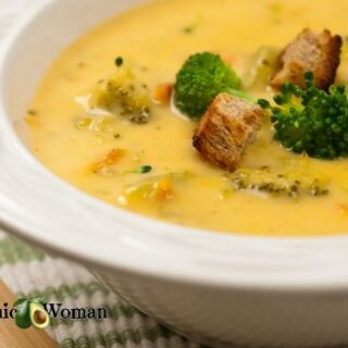 Keto Panera Broccoli Cheese Soup in white bowl