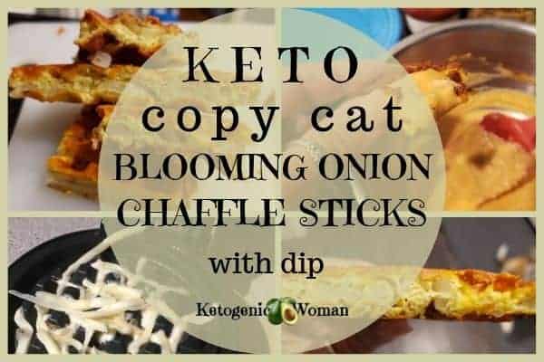 Keto copy cat blooming onion chaffle sticks with dip