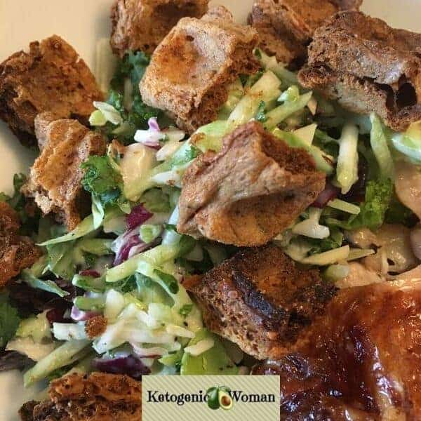 Keto Chaffle Croutons on Salad