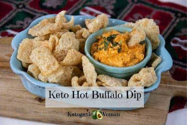 keto hot buffalo dip with platter of pork rinds