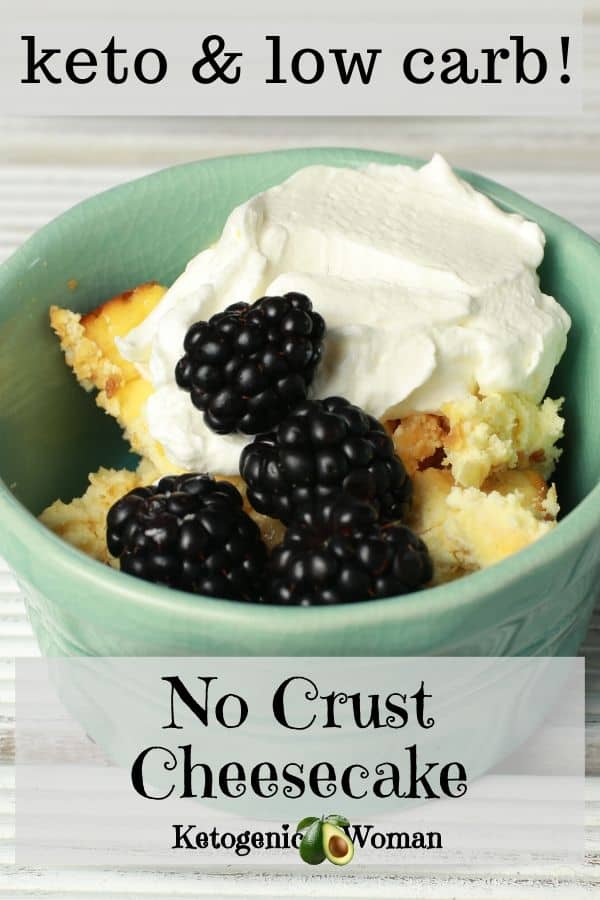 No Crust Cheesecake in bowl with berries and whipped cream