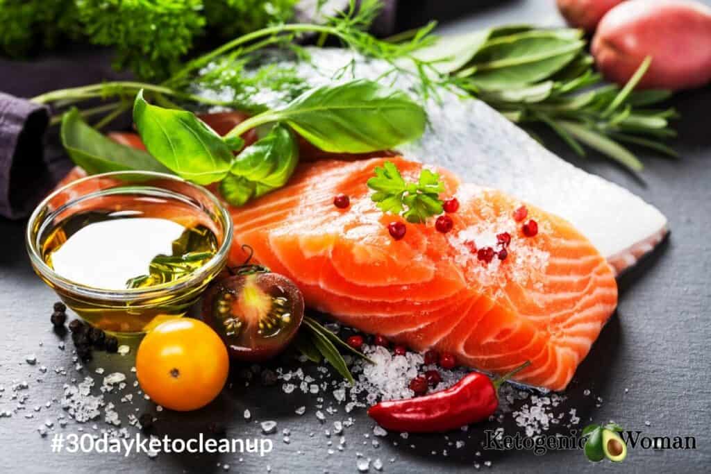 healthy salmon with fresh herbs