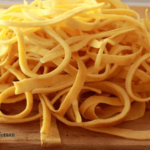 Pile of Carnivore Noodles on Wooden board