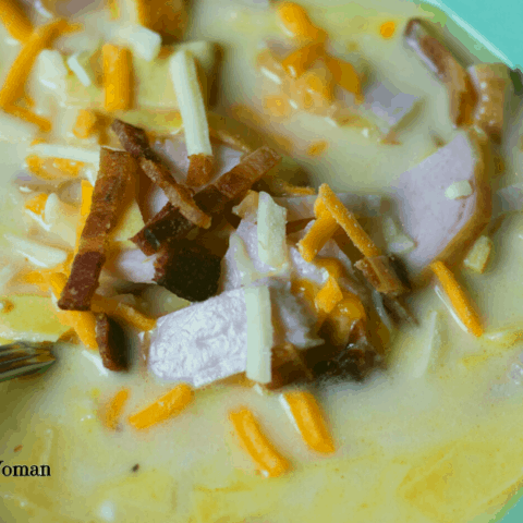 carnivore soup in blue bowl closeup