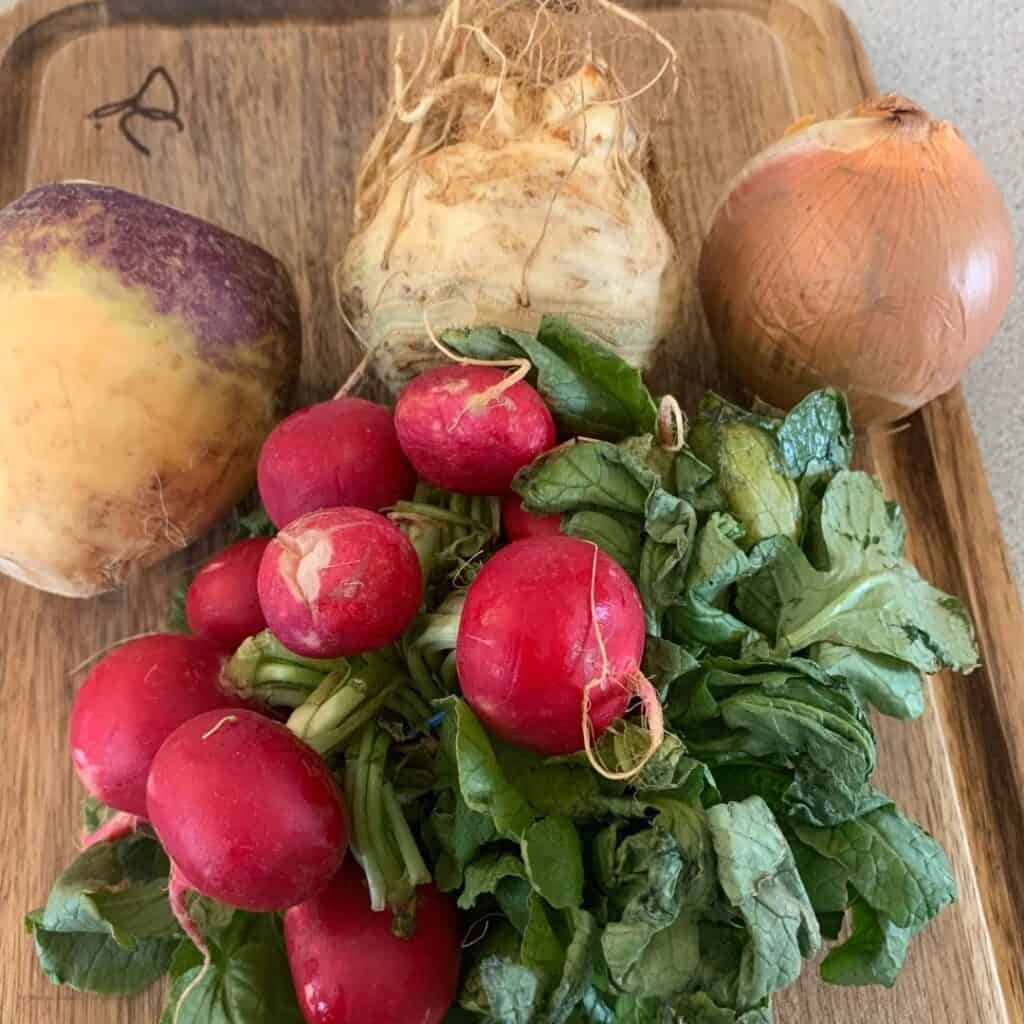 low carb root vegetables on cutting board