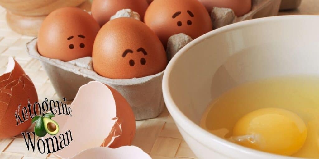 Worried eggs looking at broken egg in bowl