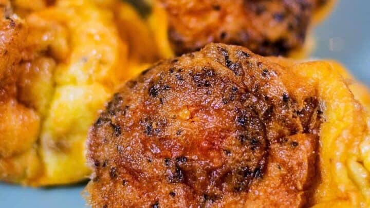 keto egg fast bites on blue plate