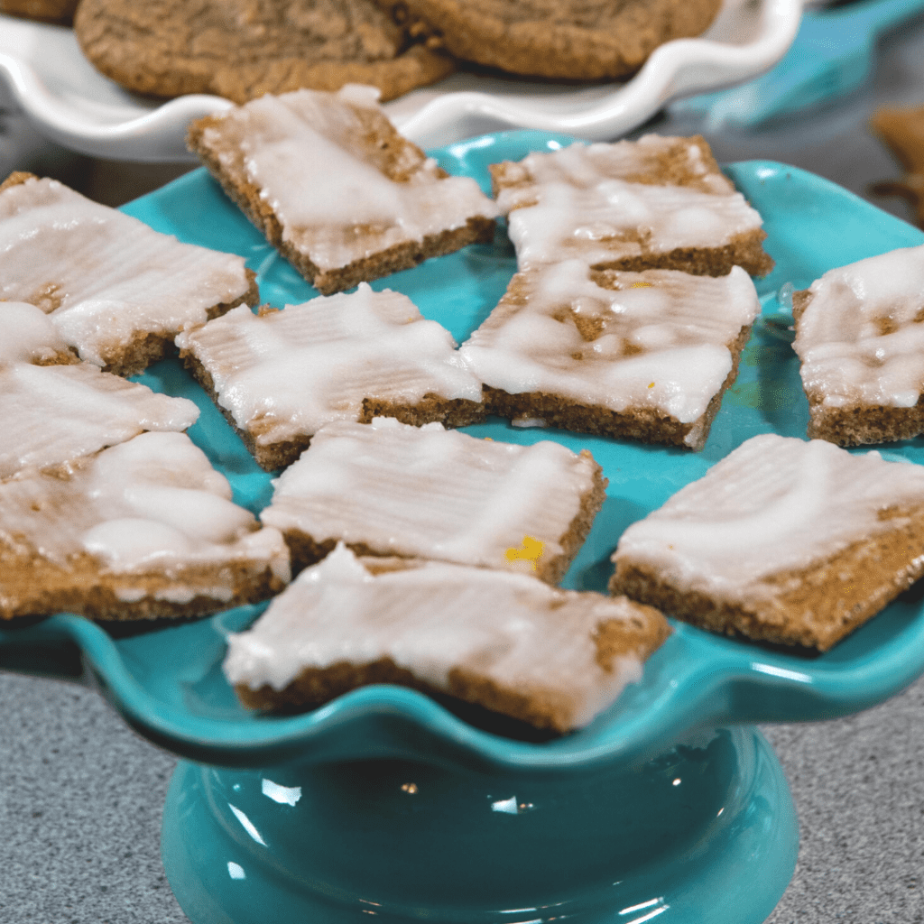 Gingerbread Cookie Bars on a blue plate