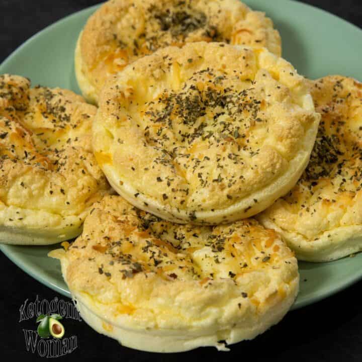 Keto Cheese Buns on Blue Plate